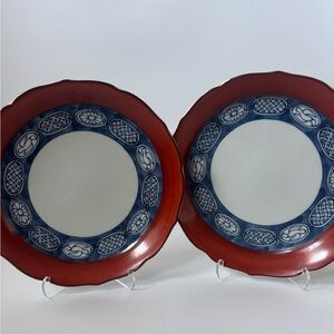 Vintage Japanese Imari Takahashi Porcelain Scalloped Edge Plates 7.5" Set Of 2